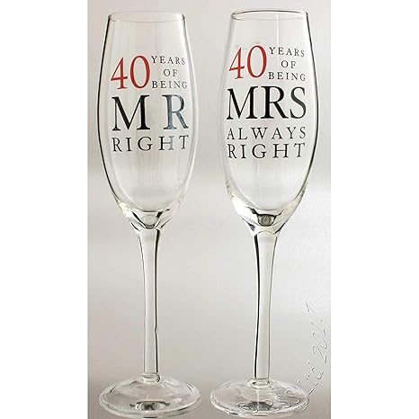 Champagnergläser zum 40. Hochzeitstag / Rubinhochzeit (englische Aufschrift)
