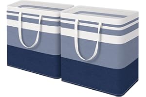 EpicTotes 2-Pack Large Laundry Basket, Collapsible Laundry Hamper, Freestanding Waterproof Laundry Bag, Tall Clothes Hamper-Extended&Reinforced Handles-for College Dorm, Family-Gradient Blue/100L