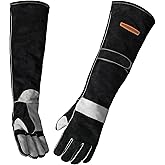 YESWELDER 23.6 Inches 932℉,Leather Forge MIG Welding Gloves, with Kevlar Stitching Heat/Fire Resistant, Palm Reinforcements, Forge,Grill, Fireplace Black-Gray