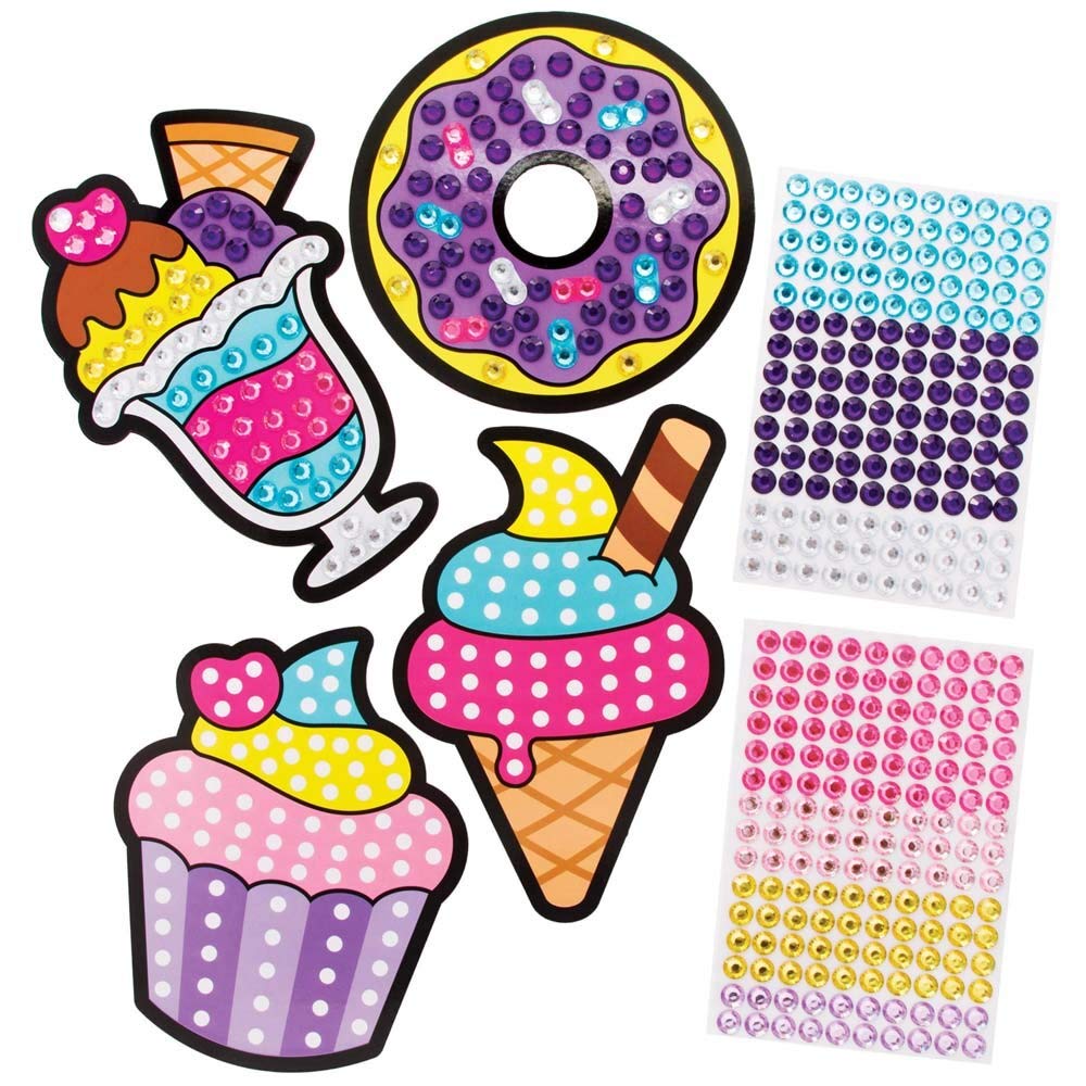 Baker Ross FE404 Sweet Treats Diamond Art Kits - Pack of 4, Make Your Own Picture Kit, Creative Activities for Kids, Self Adhesive Gems Set