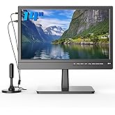 Feihe 14 inch Small Flat Screen Kitchen TV with Antenna ATSC Tuner/USB/HDMI/AV/VGA, Built-in TV Stand and Remote Control for 