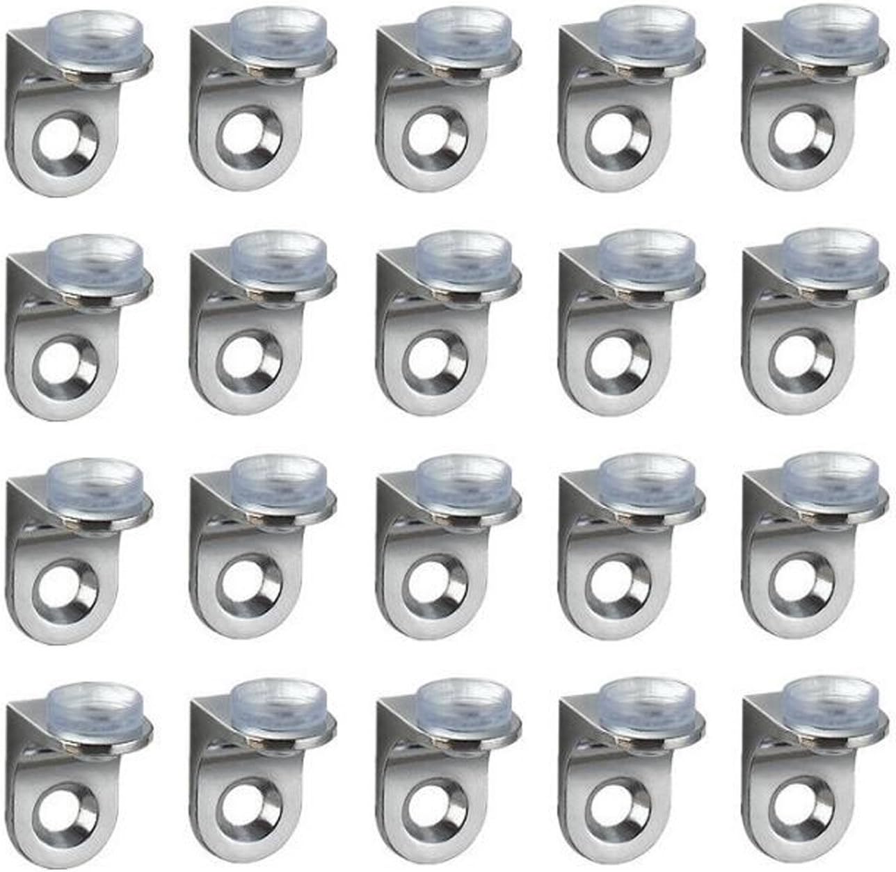 UOOOM 20 pcs Right Angle Fixing Clip Shelf Bracket Suction Cup Base Glass Shelve Support, Silver Tone