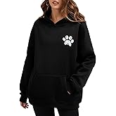 XIWUKOD Dog Paw Print Hoodies Womens Oversized Graphic Sweatshirts Love Heart Long Sleeve Tops with Pocket