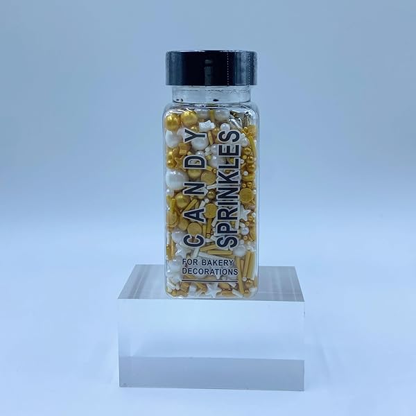 WHITE DELUXE GOLD SPRINKLES FOR CAKE DECORATING 4 OUNCE – SUGAR MIX PEARL SPRINKLES FOR CUPCAKE TOPPERS, ICE CREAM, CANDY, COOKIE DECORATIONS – HOLIDAY PARTY SUPPLIES
