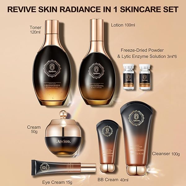 ANTI-AGING SKIN CARE SET,12PCS FACE CARE KIT WITH CLEANSER, TONER,SERUM,FREEZE-DRIED POWDER, EYE CREAM,FACE CREAM & BB CREAM | DEEP HYDRATION,FIRMING & BRIGHTENING SKINCARE GIFT SET FOR WOMEN