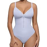 FeelinGirl Shapewear Bodysuit Tummy Control for Women Zip-Up Shapewear Thong Waist V Neck Body Shaper Going Out