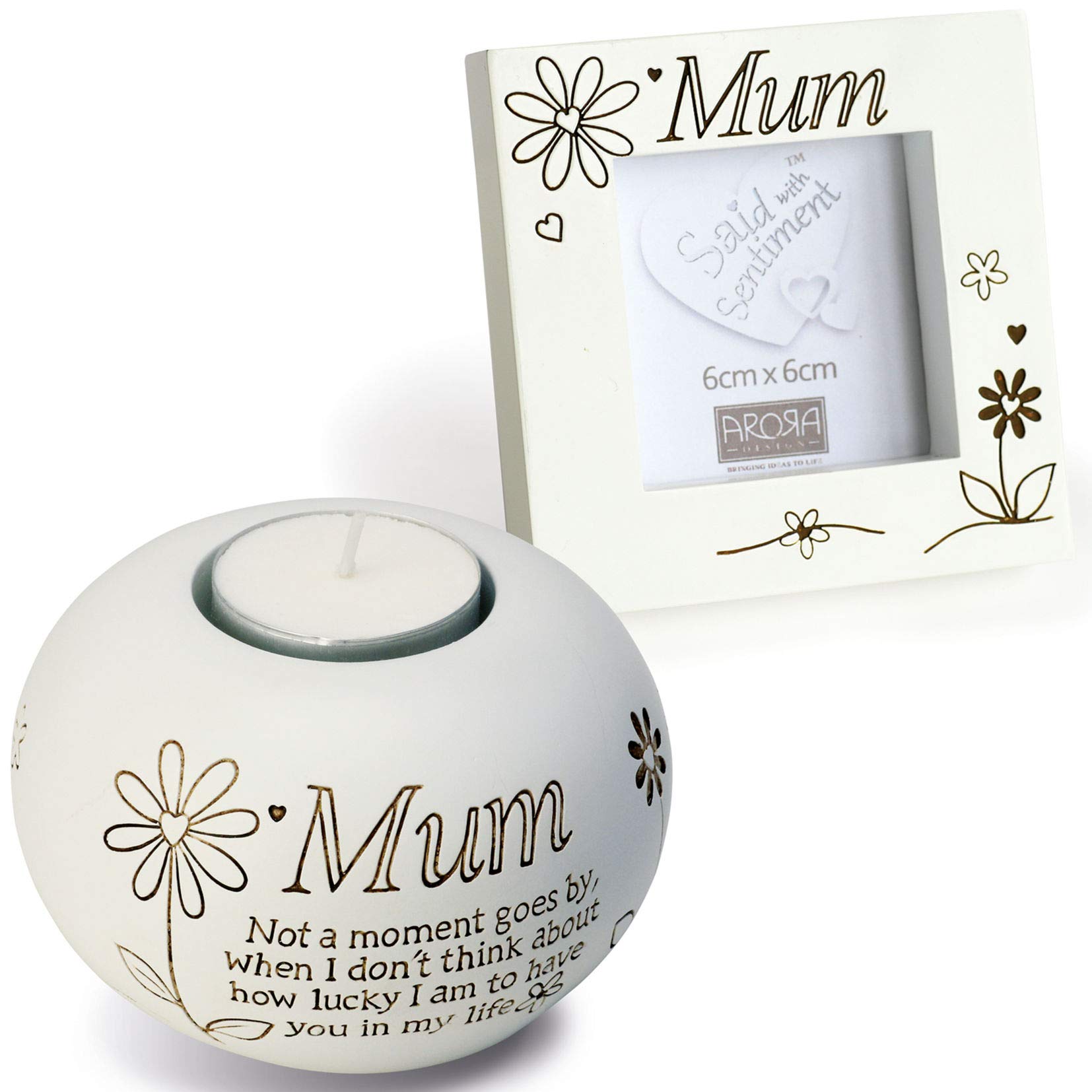 Arora Mum Tealight and Photo Frame Sentiment Birthday Idea, Multicolour, One Size