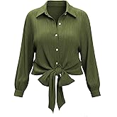 SCOMCHIC Women Plus Size Button Down Shirt Textured Collared Long Sleeve Shirts V Neck Oversized Loose Fit Casual Blouse Tops
