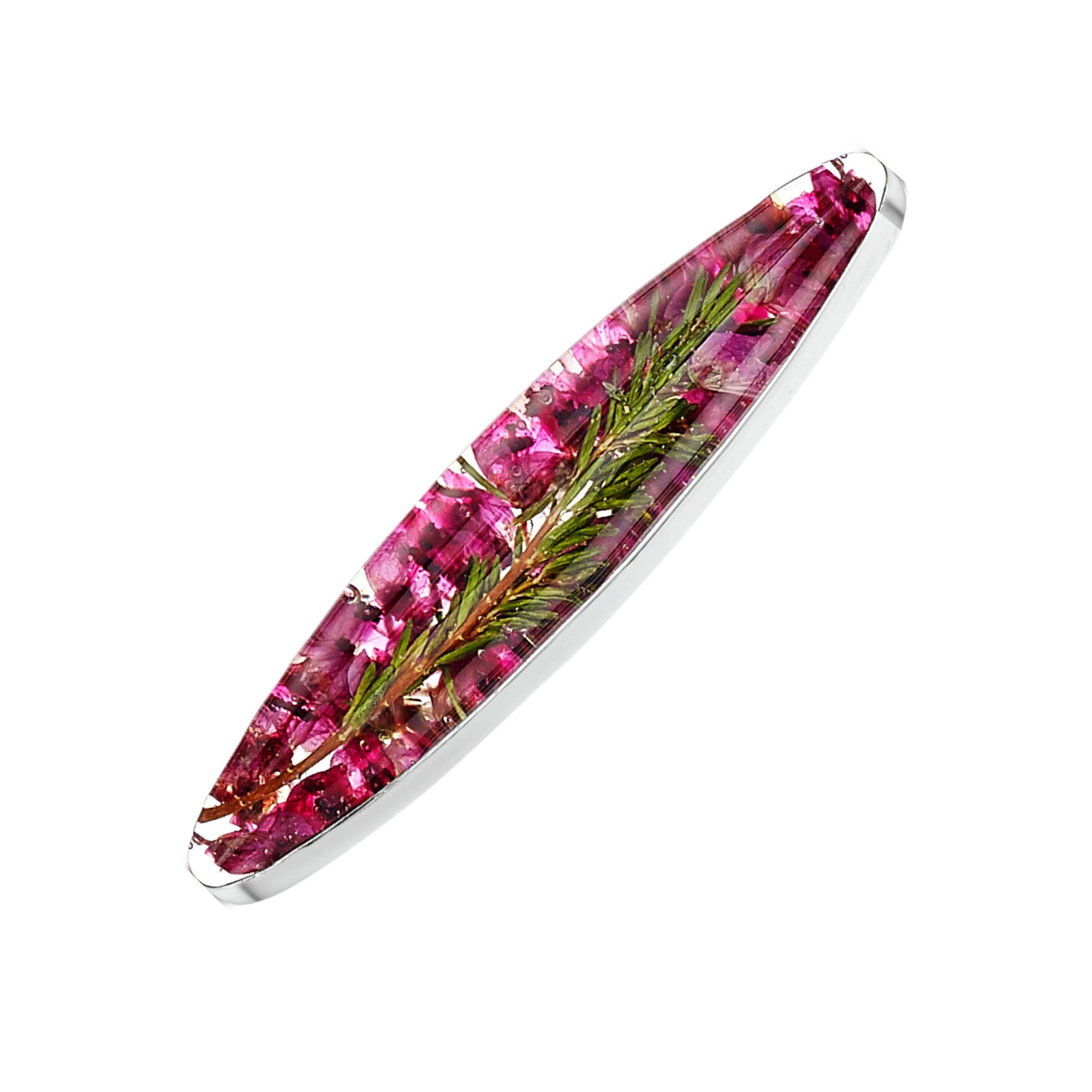 Shrieking Violet 925 Sterling Silver Oval Real Flower Brooch Pin - Heather (Pink)
