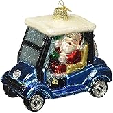 Old World Christmas Golf Cart Santa Glass Blown Ornament for Christmas Tree, Handcrafted Holiday Decoration, Sport Collection