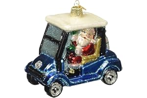 Old World Christmas Golf Cart Santa Glass Blown Ornament for Christmas Tree, Handcrafted Holiday Decoration, Sport Collection