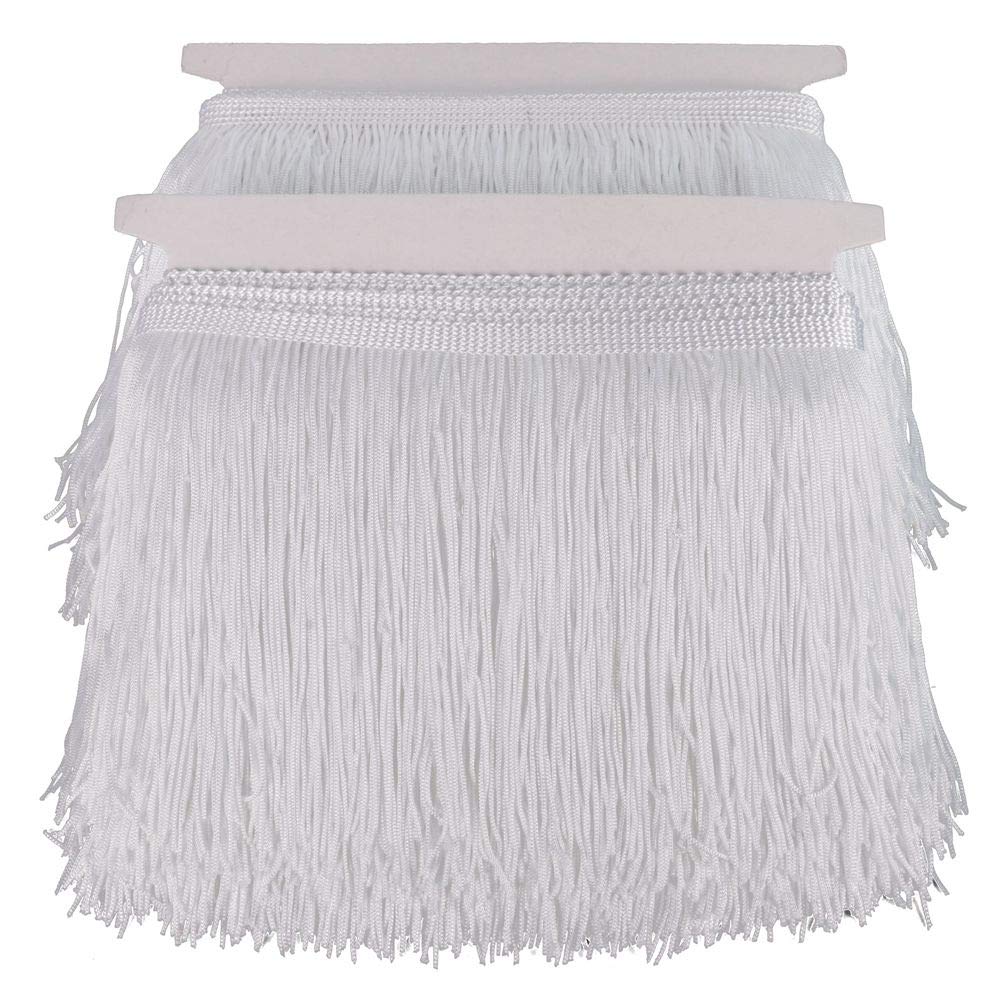 Fringe Trim Lace Polyerter Fibre Tassel 6 inch（″） Wide 10 Yards Long for Clothes Accessories and Latin Wedding Dress and DIY Lamp Shade Decoration Black White Red Gold Blue Pink Grey (White)