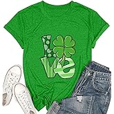 Shamrock Womens T Shirts Cute Graphic Tees Green Irish Shirt Lucky Clover Summer Short Sleeve Crewneck Tee Casual Shirt Tops