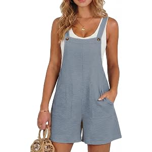 Dokotoo Women's Casual Rompers Loose Overalls One Piece Sleeveless Wide Leg Short Pant Jumpsuits With Pockets