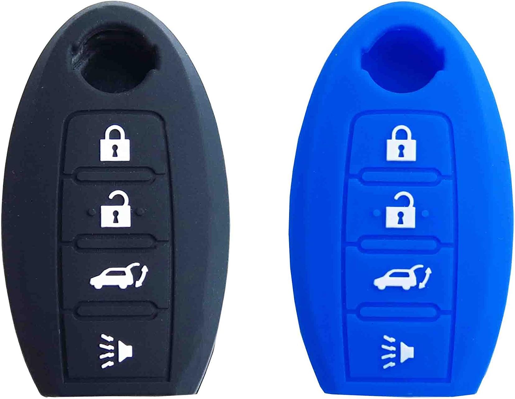 BAR Autotech Silicone Rubber Keyless Entry Shell Case Remote Key Cover fit and Key fob Cover for Nissan Altima Gt-r Maxima Murano Rogue 370z 350z Versa Sentra Pathfinder (1 Pair) (Black+Blue)