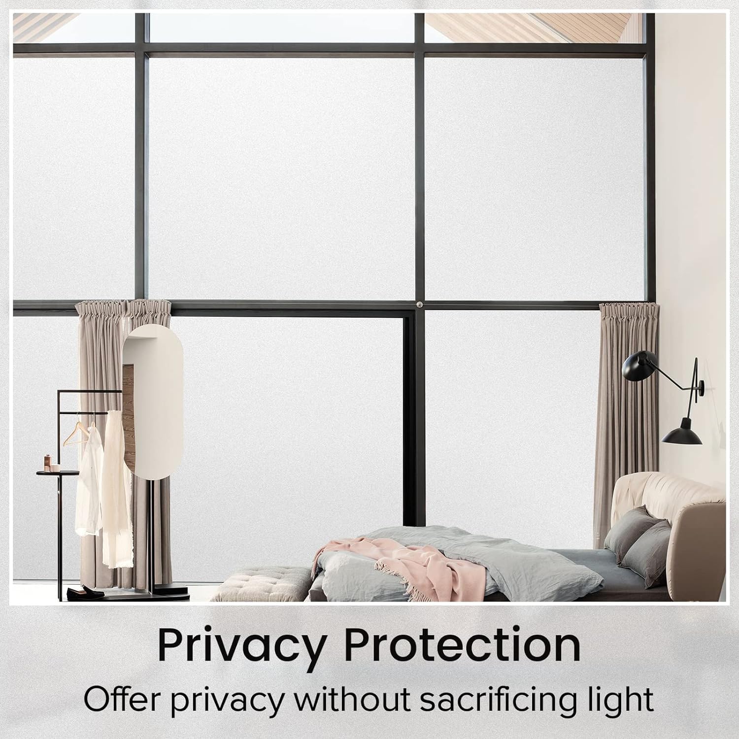 rabbitgoo Window Privacy Film, Non-Adhesive Frosted Glass Window Film for Bathroom, Static Cling Heat Blocking Stickers for Home Indoor Opaque Frosting Coverings House Tint, Matte White 17.5