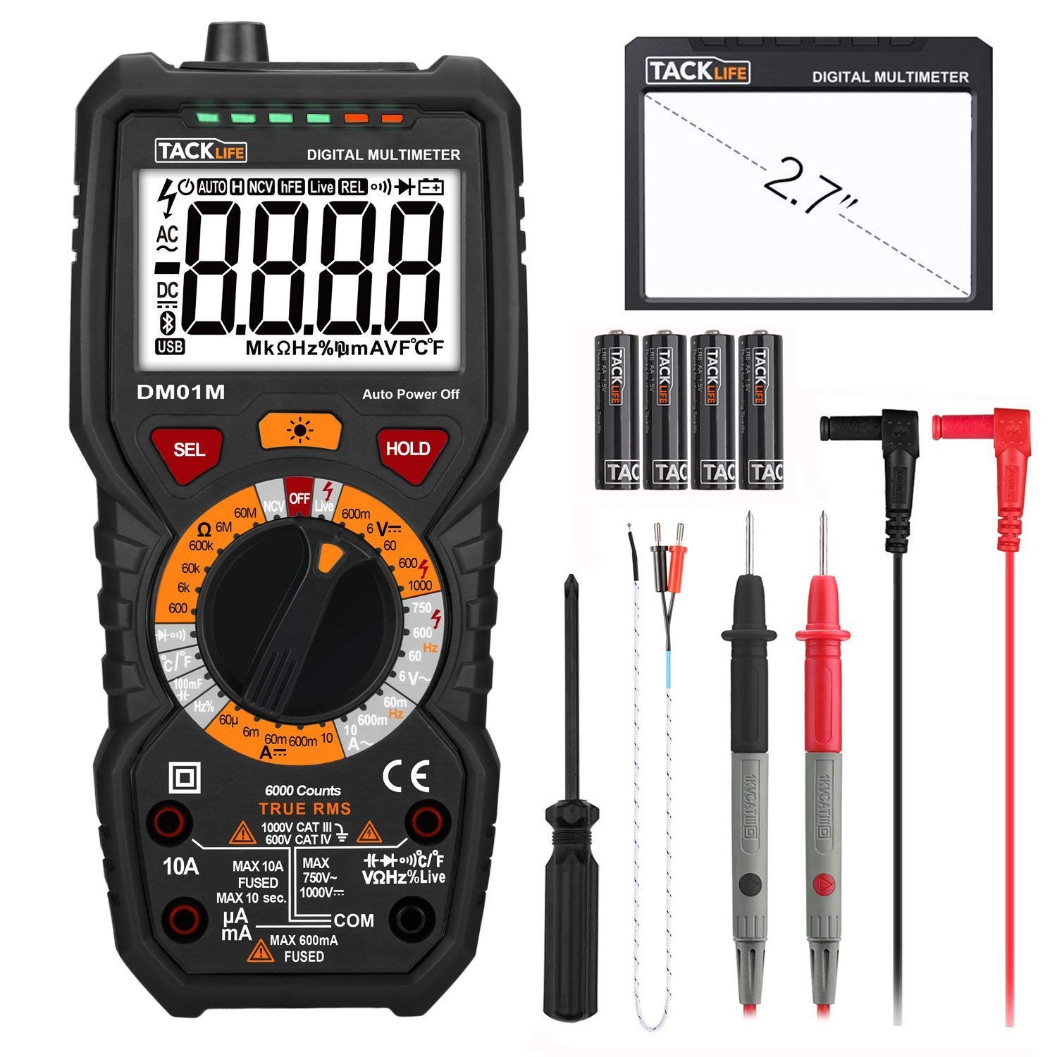 Digital Multimeter, Tacklife DM01M Advanced Multimeter mit 6000 Counts