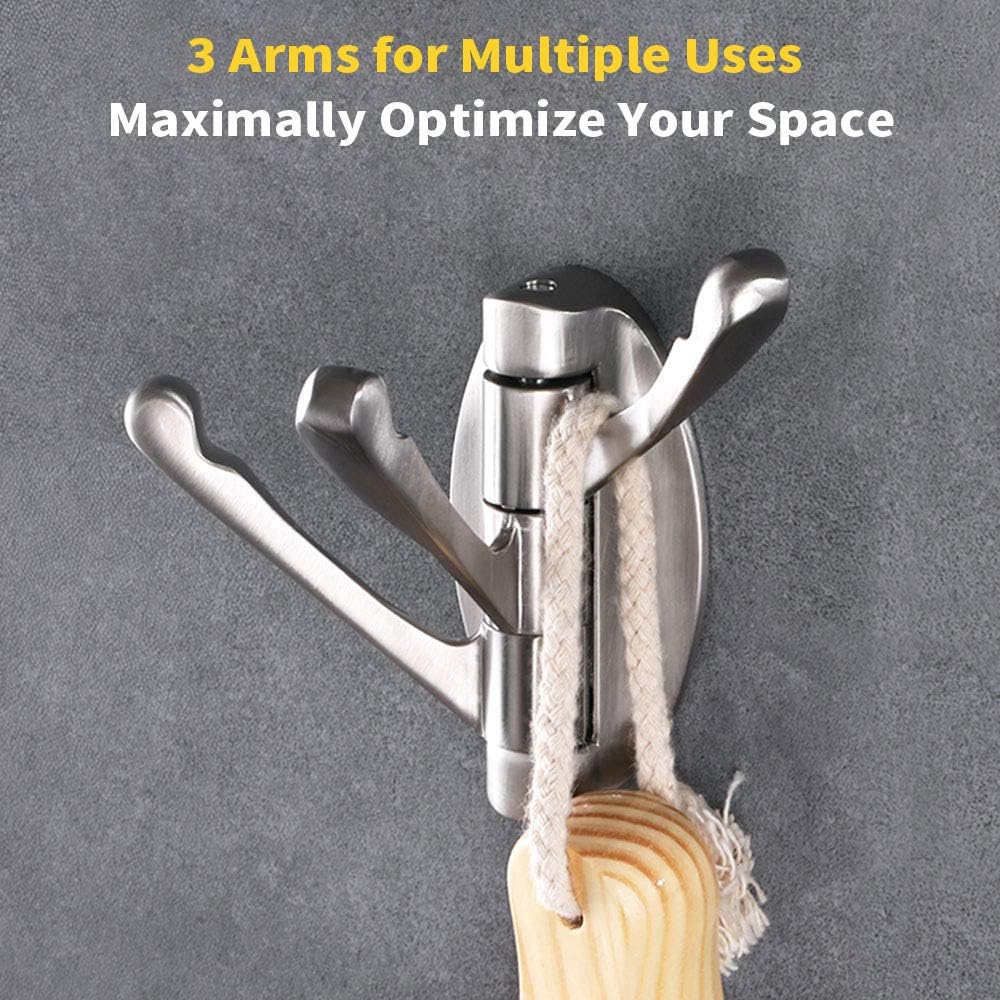 Foldable Towel Hook, Angle Simple Metal Triple Swivel Arms Flexible Coat Hook, Bath Towel Holder, Heavy Duty Robe Hanger for Bathroom RV Wall Mount, Brushed Nickel: Home & Kitchen