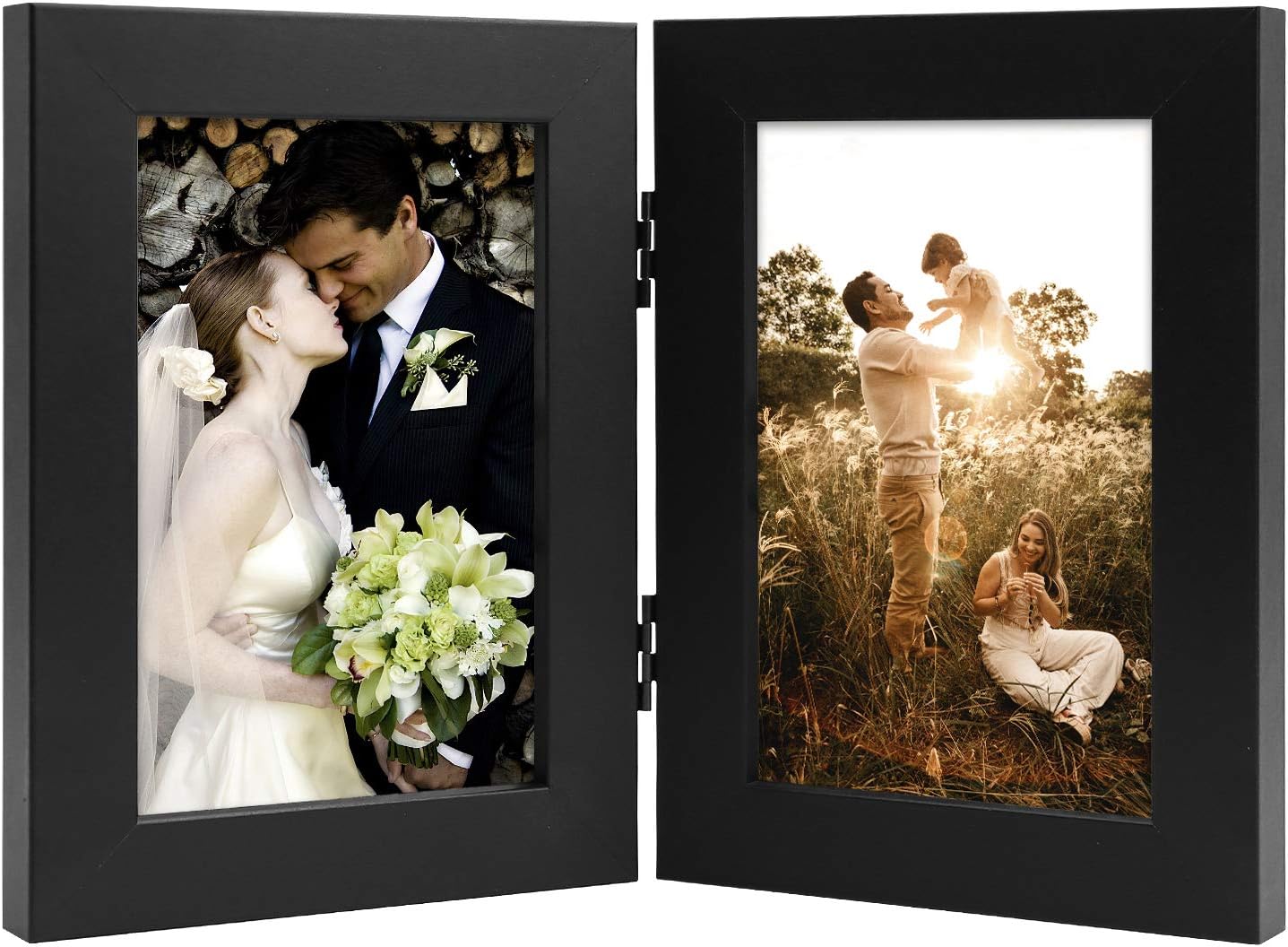 Photo Albums, Frames & Accessories - Golden State Art, 4x6 Double Picture Frame Vertical Hinged Photo Frame 2 Opening Folding Family Frames Collage, with Real Glass (4x6, Black, 1-Pack)