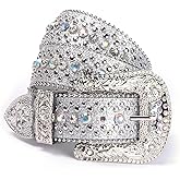Strapvia Rhinestone Bling Gothic Belt with Crystal Diamond for Halloween - Western Cowboy/Cowgirl Belt for Jeans