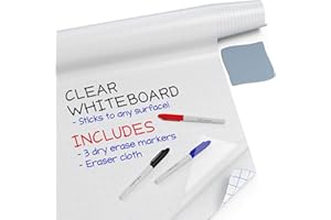 Kassa X-Large Chalkboard Wallpaper - Clear | 1.4ft x 6.5ft Adhesive Paper Roll | Includes 3 Markers & Eraser Cloth | Peel & Stick on a Wall, Table & Desk | Ideal for Use at Home, School, Office & More