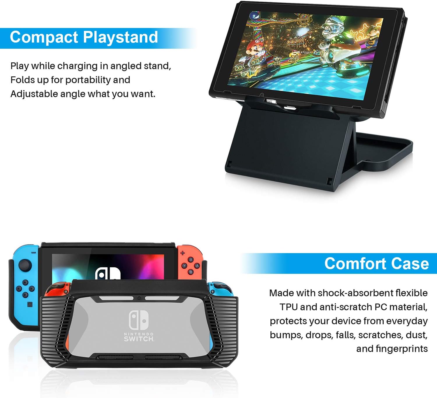 Switch Accessories Bundle for Nintendo Switch, Kit with Carrying Case, Screen Protector, Compact Playstand, Switch Game Case, Joystick Cap, Charging Dock,Steering Wheel for Nintendo Switch, (18 in 1): Computers & Accessories