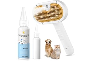 VVWVVW Pet Steam Brush for Dog & Cat – 3-in-1 Spray Hair Removal Comb for Shedding & Grooming, Softens Fur & Reduces Static – Water Brush for Long & Short Coats, Bath-Hating Pets, Includes Waterless Shampoo