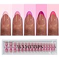 BTArtboxnails XCOATTIPS Pink French Tip Press On Nails - Short Press On Nails Almond, Soft Gel Nail Tips, 160Pcs Soak Off Acrylic Brown Fake Nail Extension in 16 Sizes