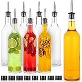 Hpmjz 8 Sets 25 oz Plastic Long Neck Bottles with Pourer and Caps Syrup Juice Liquor Bottles Plastic Leakproof Pour Container with Stainless Steel Pourer Tapered Spout for Home Party Bar