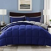 Decroom Lightweight Queen Comforter Set with 2 Pillow Sham - 3 Pieces Set - Quilted Down Alternative Comforter/Duvet Insert for All Season - Blue/Grey - Queen Size