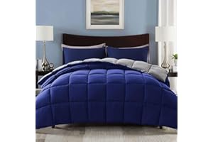 Decroom Lightweight Full Comforter Set with 2 Pillow Sham - 3 Pieces Set - Quilted Down Alternative Comforter/Duvet Insert for All Season - Blue/Grey - Full Size