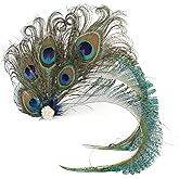 Lovfingu Fascinator Peacock Feather Hair Clips Flapper Headband Art Deco 20's Accessories for Women