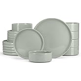 E-far Dinnerware Sets for 6, 18-Piece Stoneware Plates and Bowls Dish Set, Modern Kitchen Dinning Dishware, Chip and Scratch Resistant, Microwave & Dishwasher Safe, Speckled Green