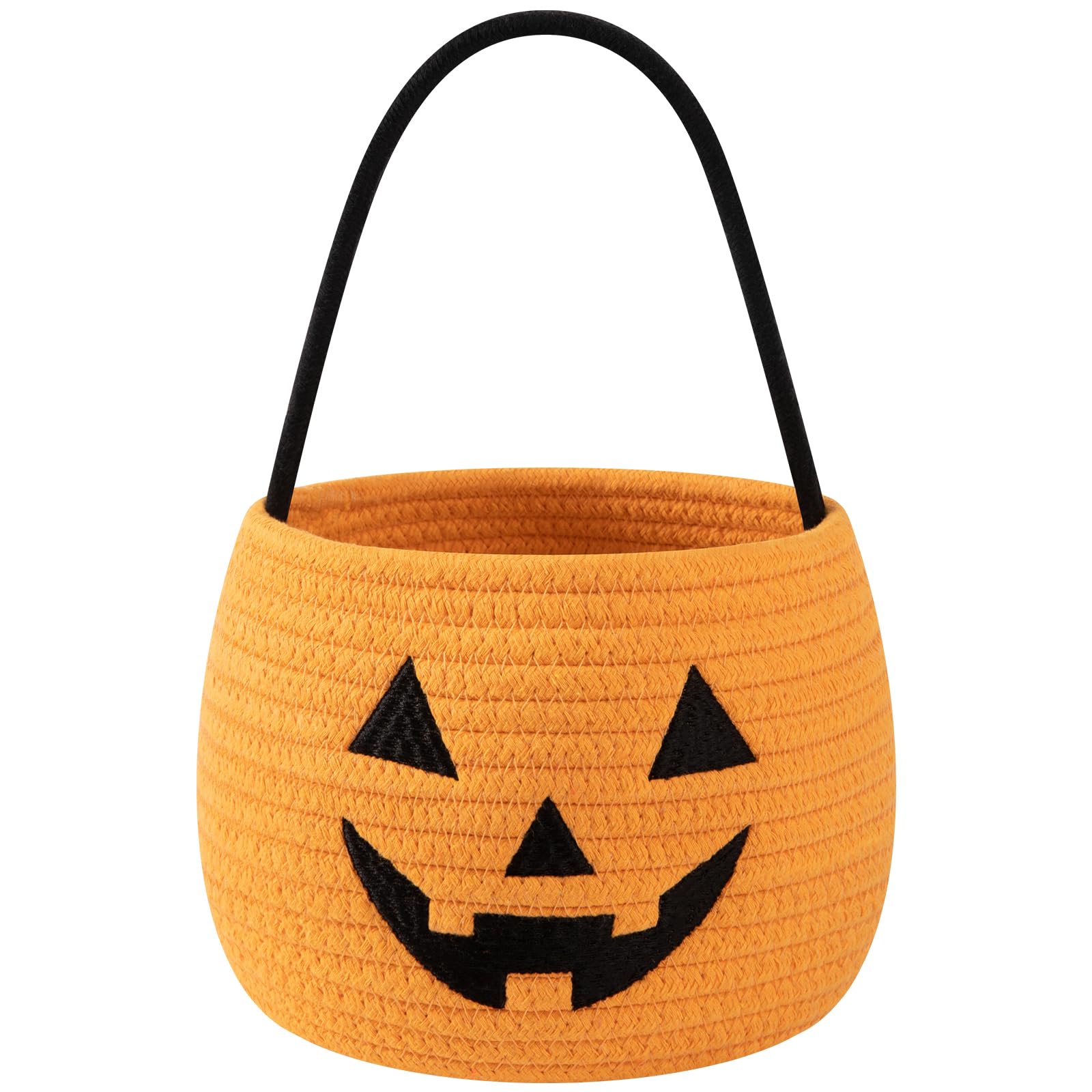 Photo 1 of OIAHOMY Halloween Pumpkin Basket, Trick or Treat Pumpkin Candy Bucket, Cotton Rope Woven Basket for Girls/Boys, Orange