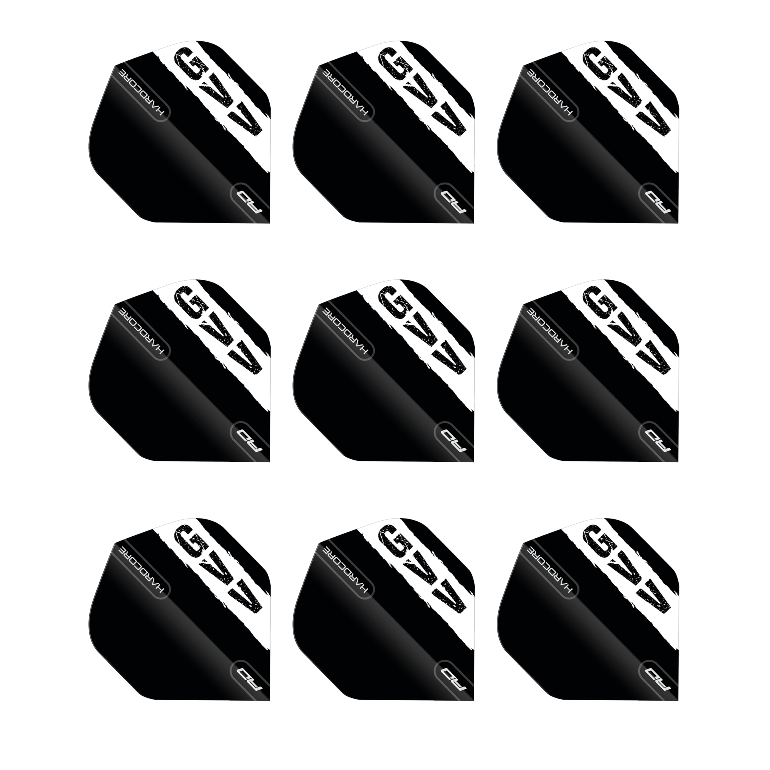 RED DRAGON Hardcore Gian Van Veen Black With GVV Logo Standard Dart Flights - 3 Sets Per Pack (9 Dart Flights in total)