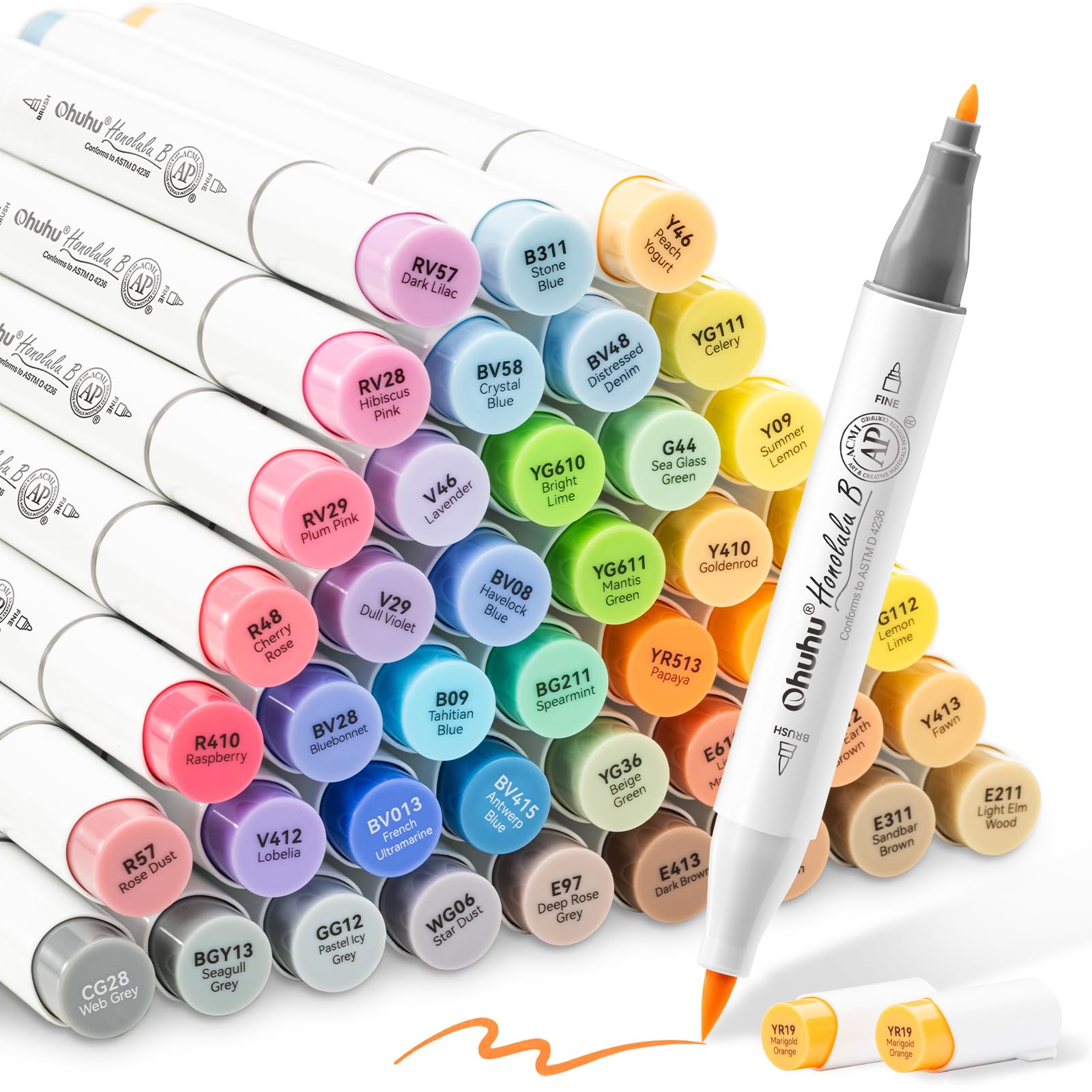 Ohuhu Coloring Pens, 48 Coloured Graffiti Markers Double Tip (Brush & Fine Tip) Alcohol Marker Pens for Artist Art Markers for Adult Colouring Illustration for Christmas