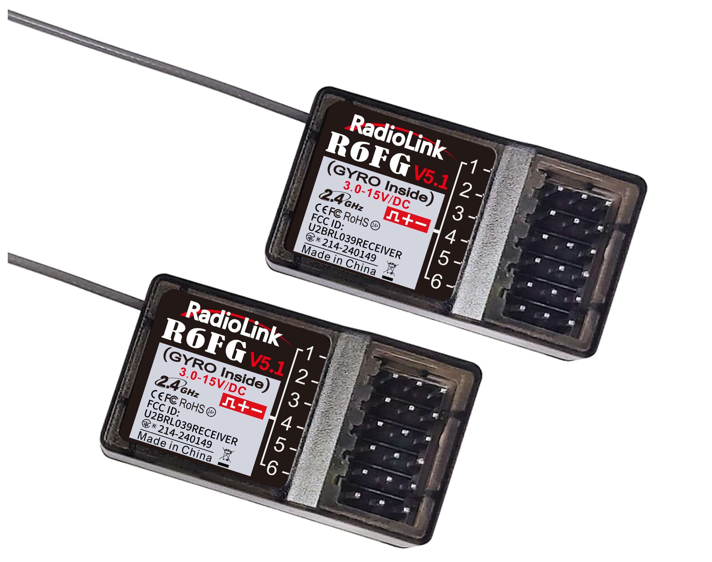 Radiolink 2 Pcs R6FG 6 Channels 2.4GHz Surface Receiver Works with Radiolink Remote Controller RC4GS V3/RC4GS V2/RC4GS/RC6GS V3/RC6GS V2/RC6GS/RC8X for RC Car&Boat