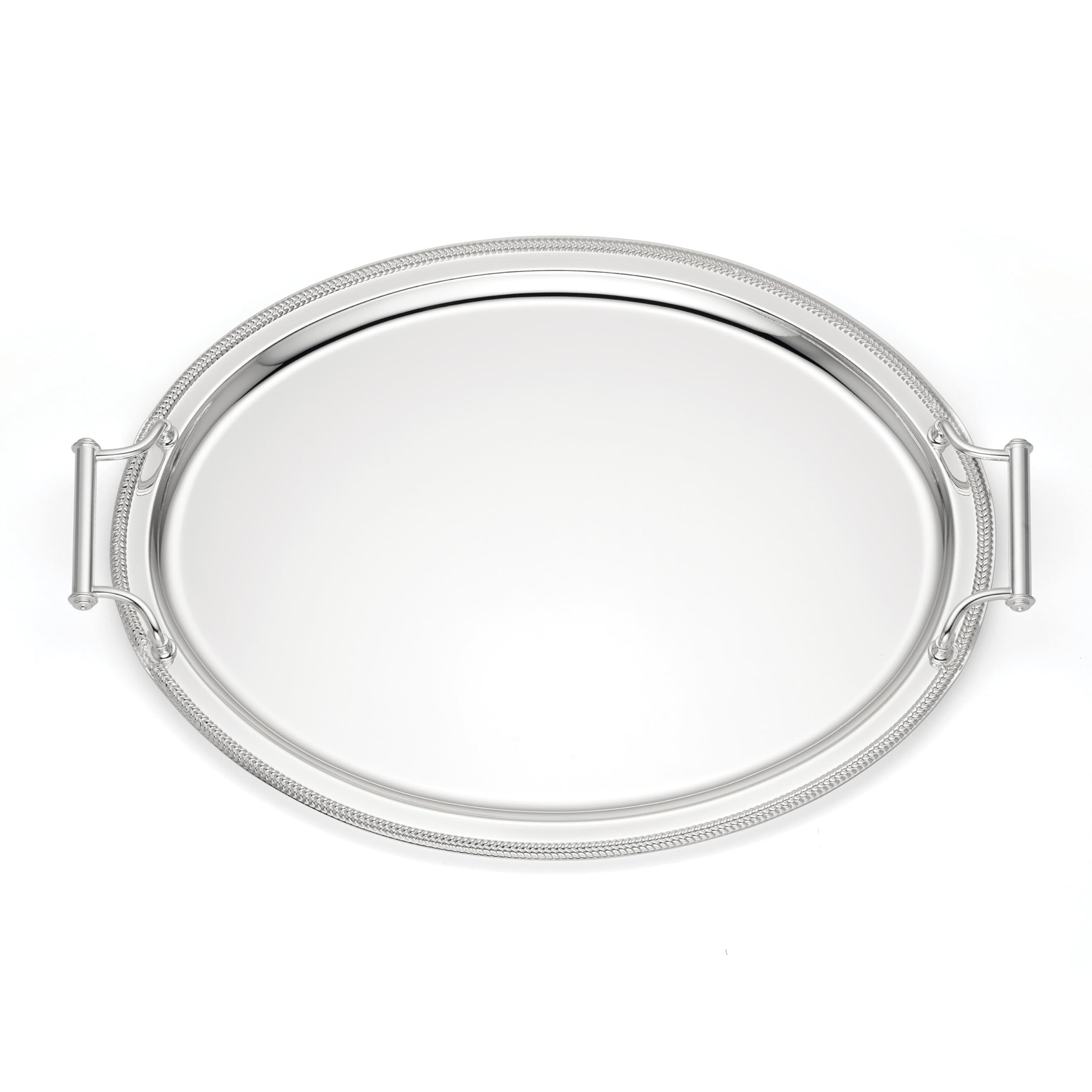 Reed & Barton oval silverplate serving tray with braided-border handles