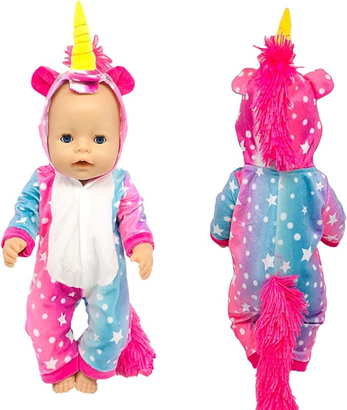 Hongfago Doll Unicorn Clothes, Baby Doll Clothes Jumpsuit Outfits, 43cm