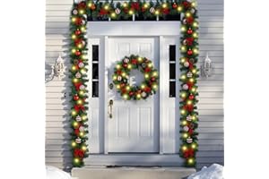 Ceenna Extra Long 15ft Christmas Garland with 100 LED Lights Artificial Pine Prelit Lighted Christmas Outdoor Indoor Decorations Xmas Holiday Stairs Railing Mantle Door Decor(Candy Canes Garland)