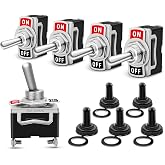Nilight 90012E Heavy Duty Rocker Toggle 15A 250V 20A 125V SPST 2Pin ON/Off Switch Metal Bat Waterproof Boot Cap Cover-5 Pack, 2 Years Warranty