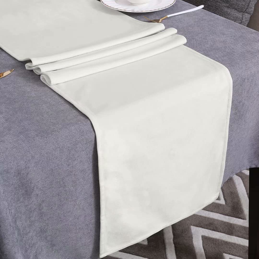 WAITER TREE Table Runner for Dining Table 35x200 cm, Washable Velvet Dresser Scarf Luxury Rustic Farmhouse Table Runners for Home Dining Coffee Table - Cream