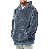 Runcati Mens Fuzzy Sherpa Pullover Hoodie Sweatshirts Long Sleeve Kangaroo Pocket Winter Fall Outwear Hooded