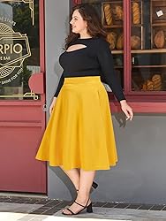 Moon Wood Women's Plus Size Midi Skirt High Elastic