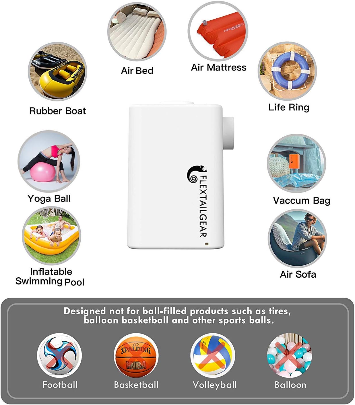FLEXTAILGEAR - MAX Pump Plus Portable Air Pump with 3600mAh Battery USB Rechargeable Lightest Air Pump to Quick Inflate Deflate for Pool Floats Air Bed Air Mattress Swimming Ring (Orange): Home & Kitchen