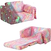 Kisdsa Toddler Couch Fold Out, Foldable Toddler Chair with Blanket, Flip Out Kids Couch,Glow in The Dark Convertible Sofa Gift for Girls & Boys (Glow Pink)