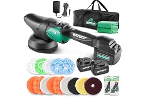 BATOCA S2 Cordless Car Buffer Polisher Dual Action with 2pcs 5Ah Batteries, 2000- 4500 RPM Cordless Da Buffer Polisher for Car Detailing with LCD Screen Display
