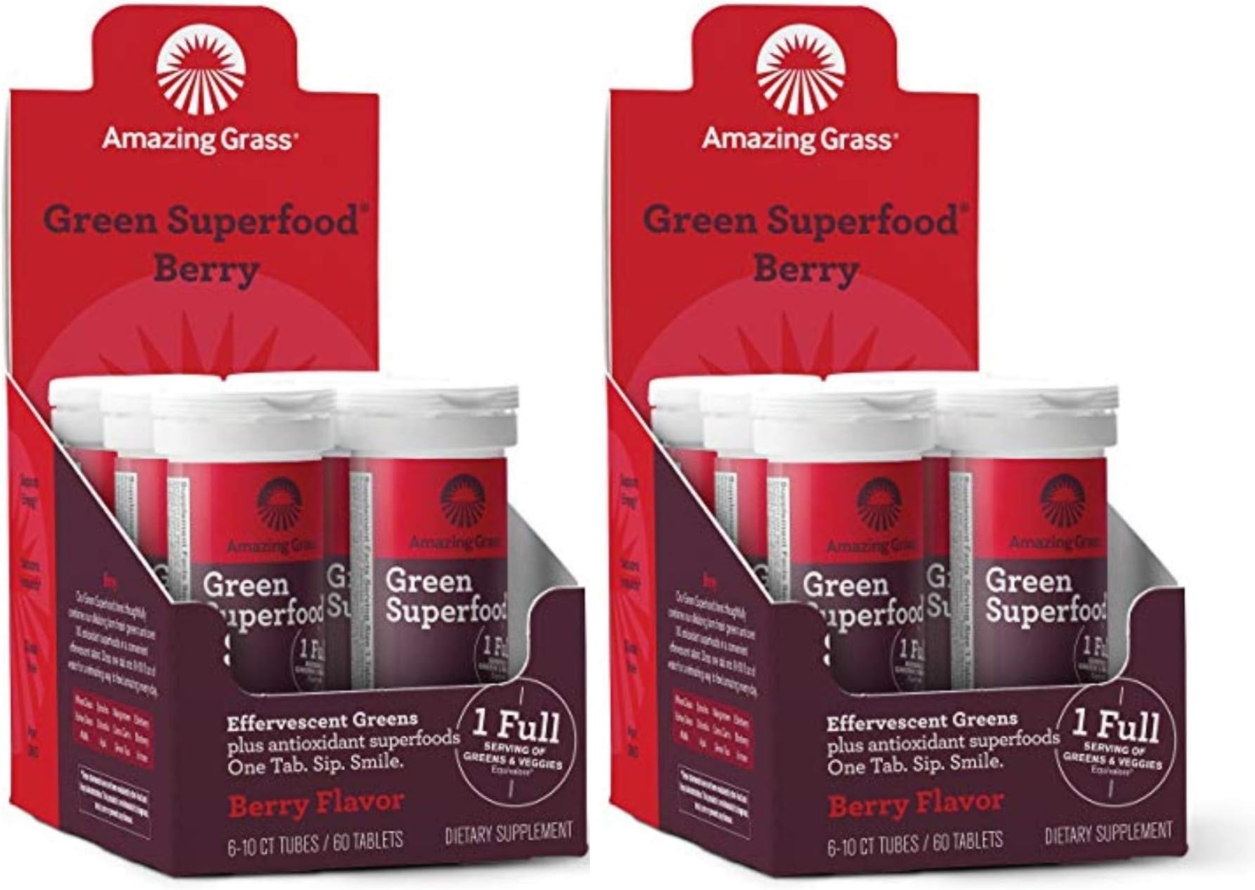 Amazing Grass Effervescent Tablets, Green Superfood Water Flavoring Tablet, Antioxidant Blend and One Serving of Alkalizing Greens, Berry Flavor, 120 Count