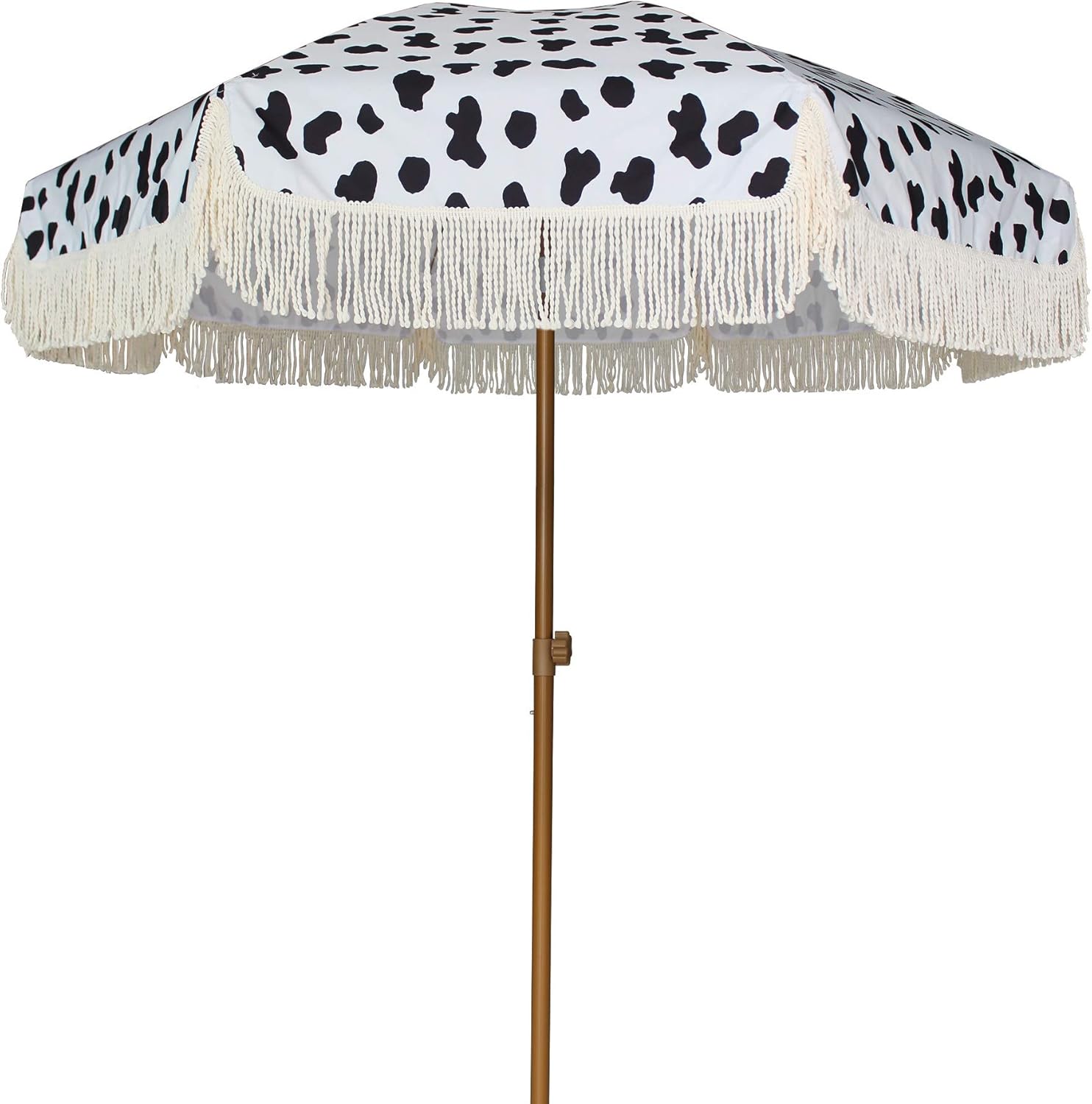 Ammsun 7ft Patio Umbrella With Fringe Outdoor Yard Umbrella Upf50 Wood Color Steel Pole And Steel Ribs Push Button Tilt Polka Dots Amazon Ca Patio Lawn Garden