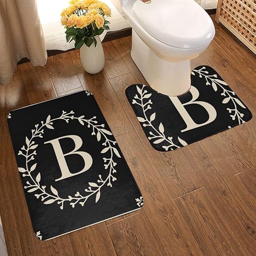 Amazon Com Classic Monogram Letter B Large Plush Bathroom Rug Mat Set 2 Pieces With Extra Soft And Absorbent Rugs Washable U Shaped Non Slip Contour Rug Mat 20x32 Inch Home Kitchen